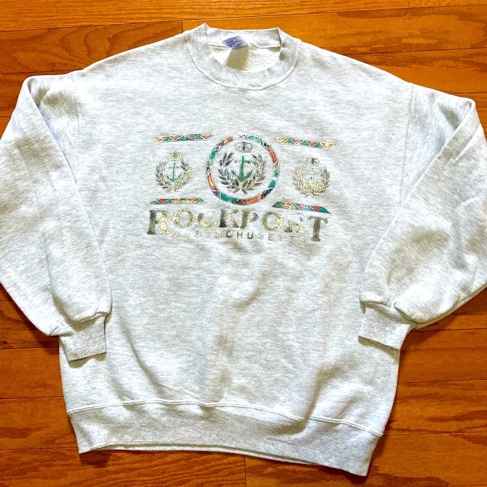 Vintage ROCKPORT spellout crewneck M/L fit grey - Picture 1 of 3